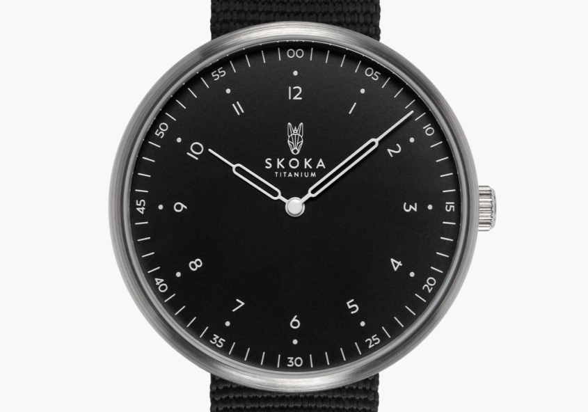 SKOKA Ti-01 Grade 5 titanium watch with black dial and brushed case
