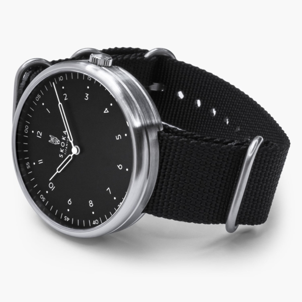 skoka-black-brushed-titanium-watches-4-no-date SKOKA Ti-01 Grade 5 titanium watch with black dial and brushed case, alternate view