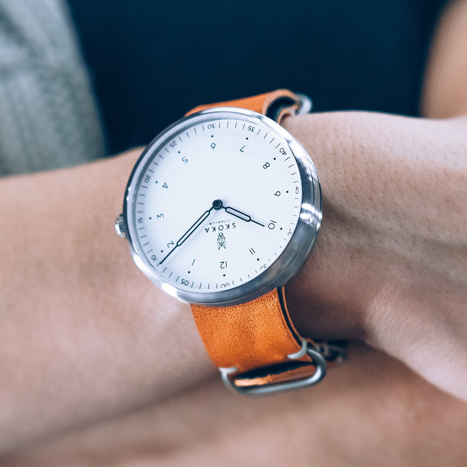 SKOKA Ti-01 watch with light dial and titanium case